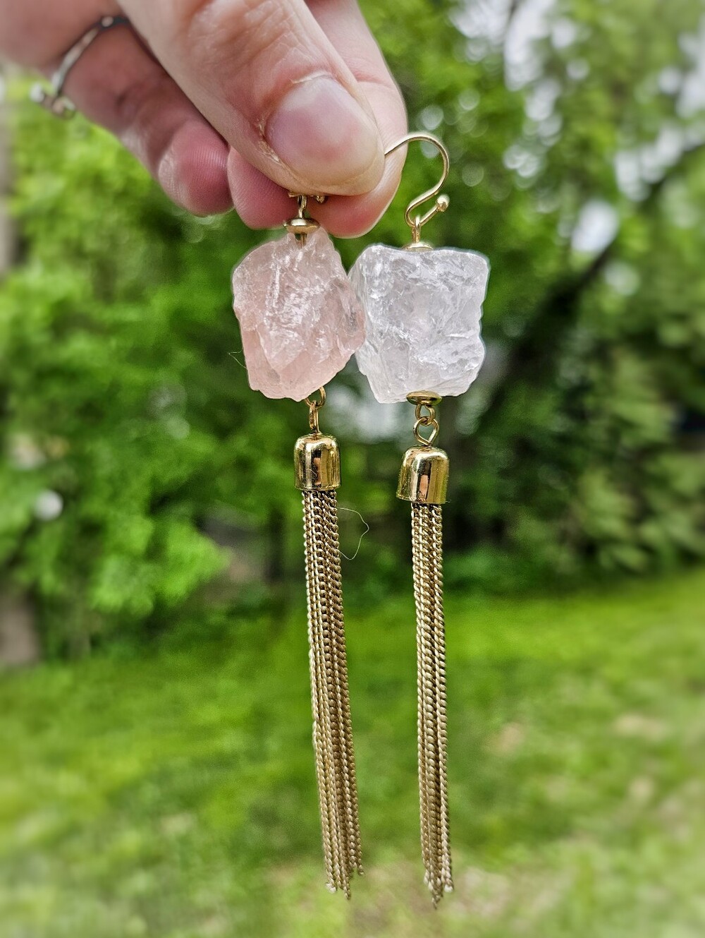 Rose Quartz Tassel Earings